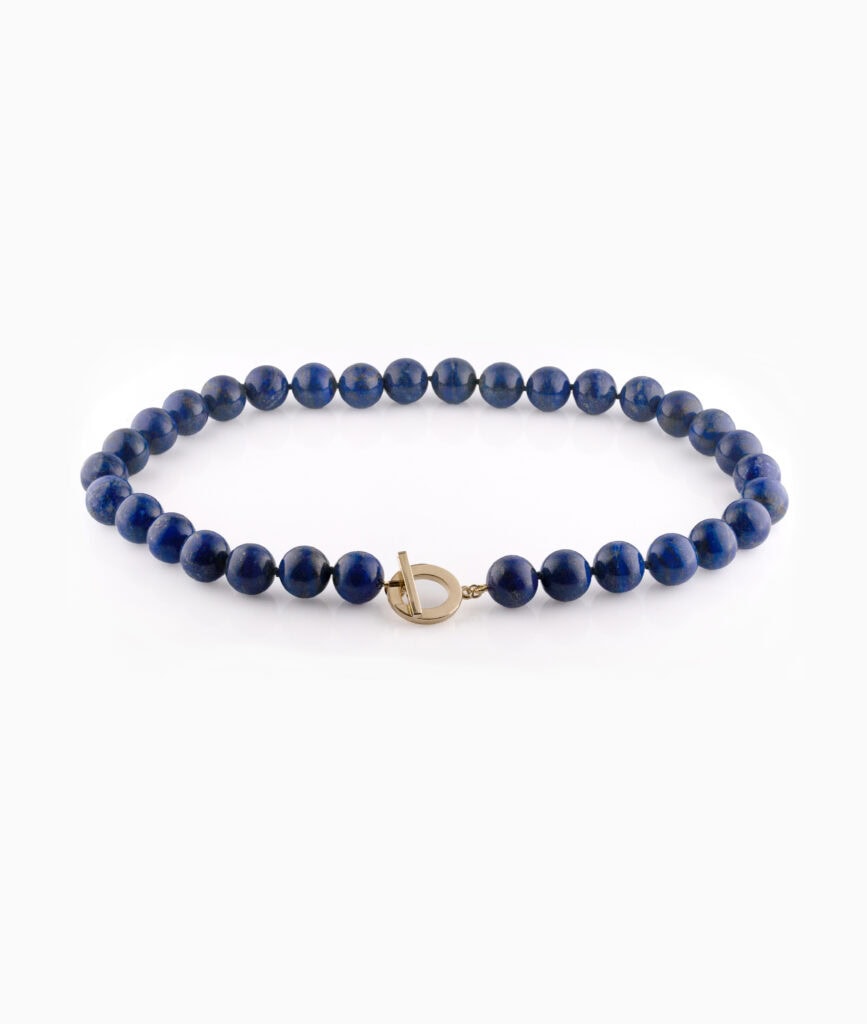 JCP necklace round Lapis beads 18ct yellow gold clasp 17″