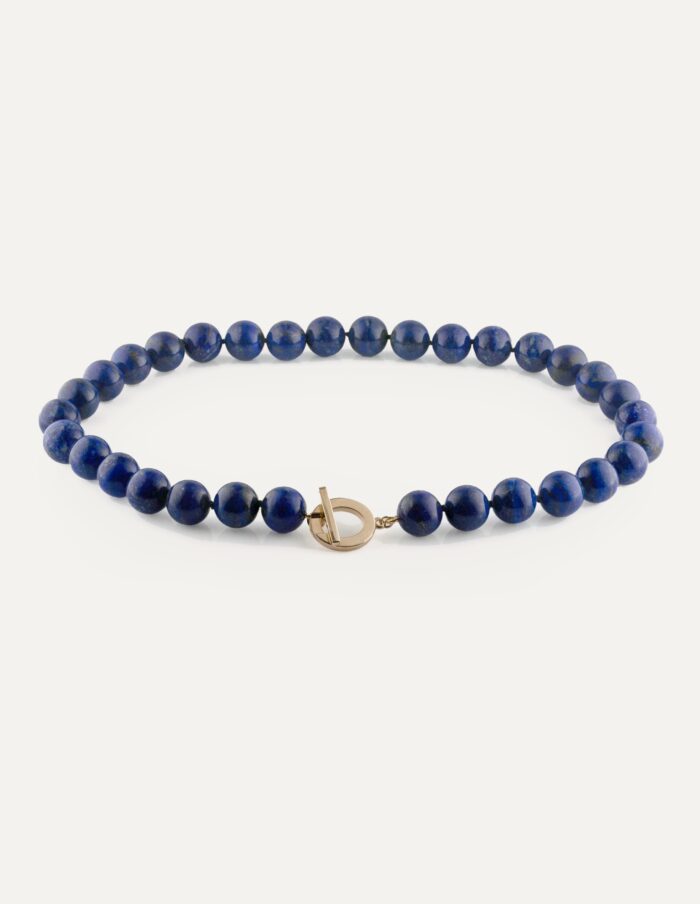 JCP necklace round Lapis beads 18ct yellow gold clasp 17″