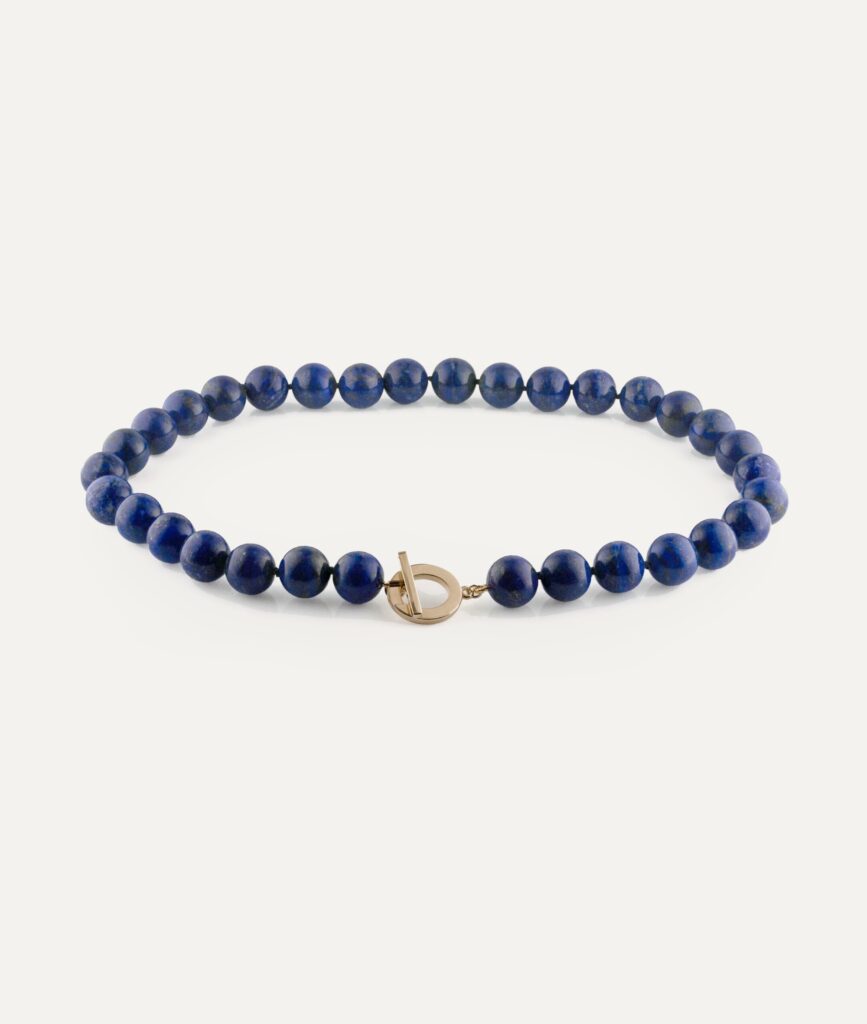 JCP necklace round Lapis beads 18ct yellow gold clasp 17″