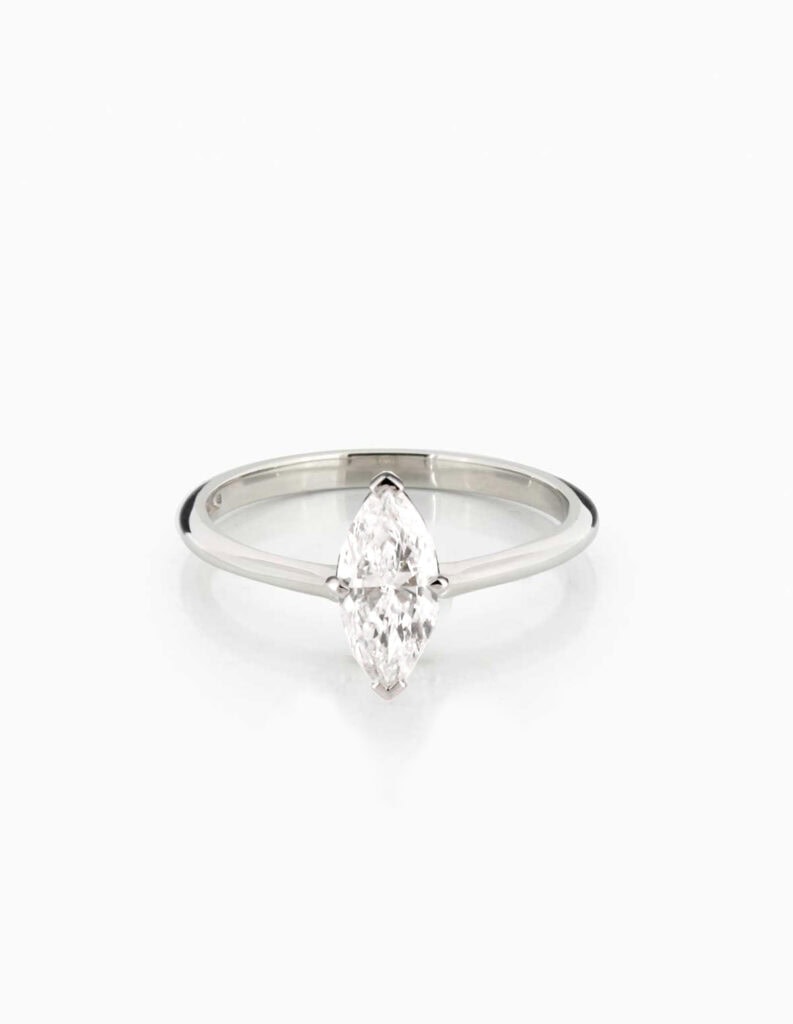 Solitaire marquise claw set diamond ring 0.70ct FSI1 cert GIA1448794049 platinum ring size N