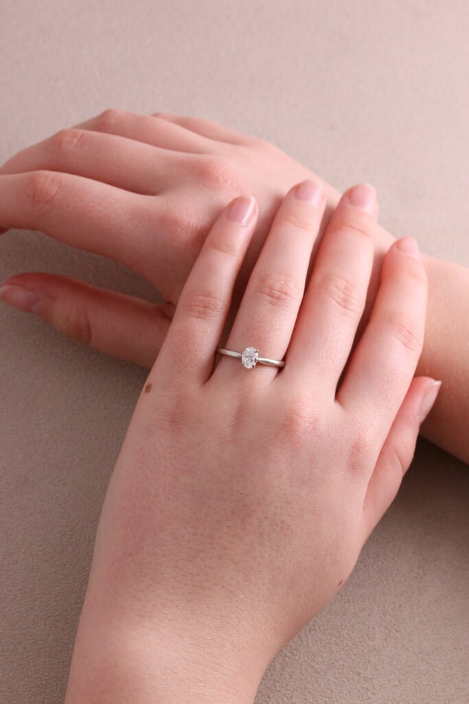 Solitaire ring 4 claw oval diamond 0.50ct F VS1 platinum cert GIA2211779908 ring size M