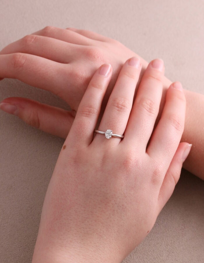 Solitaire ring 4 claw oval diamond 0.50ct F VS1 platinum cert GIA2211779908 ring size M
