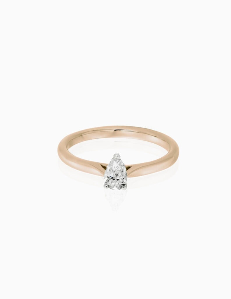 Solitaire ring pear claw set diamond 0.33ct DVVS2 18ct rose gold cert GIA5363864526 ring size K