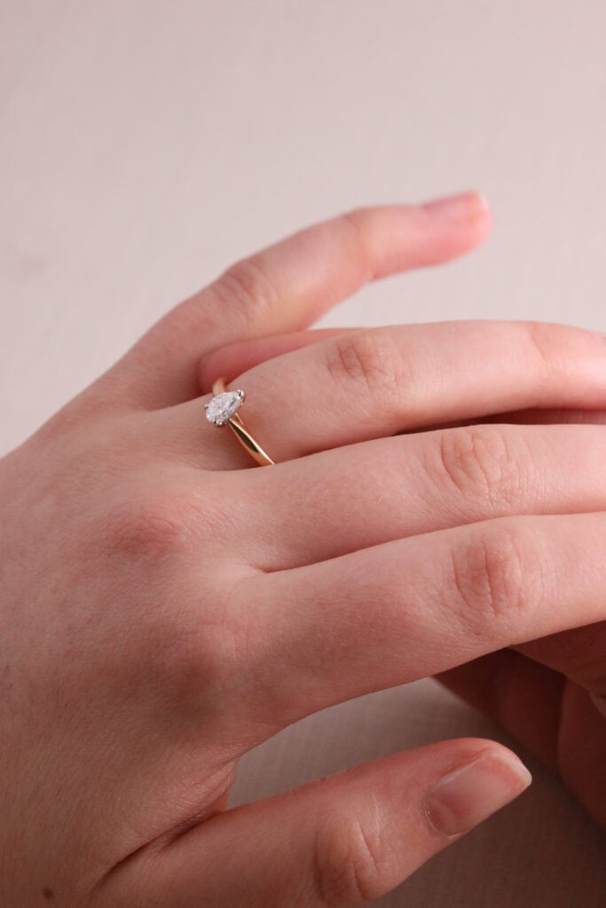 Solitaire ring pear claw set diamond 0.33ct DVVS2 18ct rose gold cert GIA5363864526 ring size K