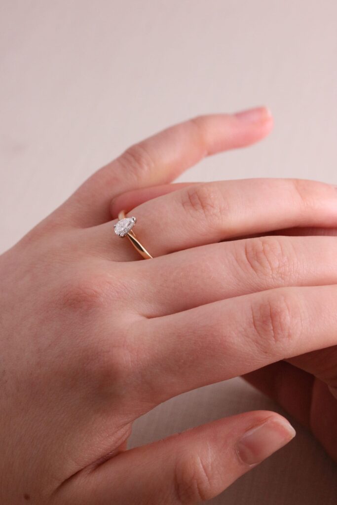 Solitaire ring pear claw set diamond 0.33ct DVVS2 18ct rose gold cert GIA5363864526 ring size K