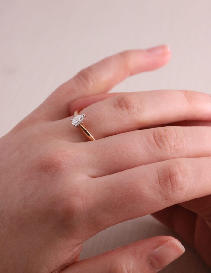Solitaire ring pear claw set diamond 0.33ct DVVS2 18ct rose gold cert GIA5363864526 ring size K