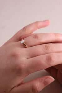 Solitaire ring pear claw set diamond 0.33ct DVVS2 18ct rose gold cert GIA5363864526 ring size K