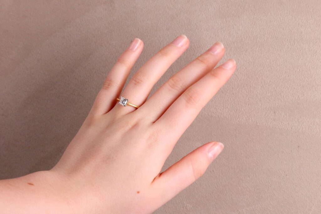 Solitaire ring 4 claw princess diamond 0.70ct D SI2 18ct yellow and white gold ring size M GIA cert 1243472462