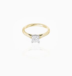 Solitaire ring 4 claw princess diamond 0.70ct D SI2 18ct yellow and white gold ring size M GIA cert 1243472462