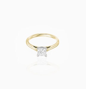 Solitaire ring 4 claw princess diamond 0.70ct D SI2 18ct yellow and white gold ring size M GIA cert 1243472462