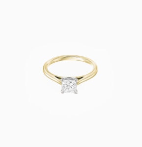Solitaire ring 4 claw princess diamond 0.70ct D SI2 18ct yellow and white gold ring size M GIA cert 1243472462