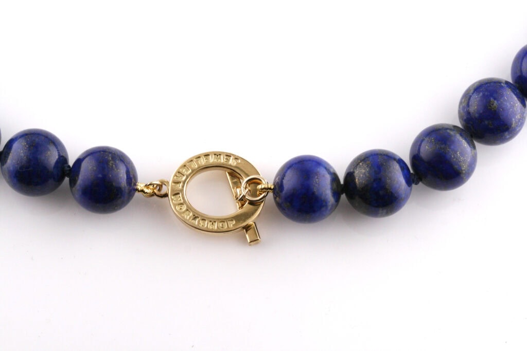 JCP necklace round Lapis beads 18ct yellow gold clasp 17″