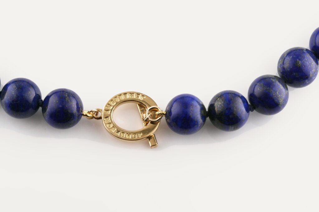 JCP necklace round Lapis beads 18ct yellow gold clasp 17″