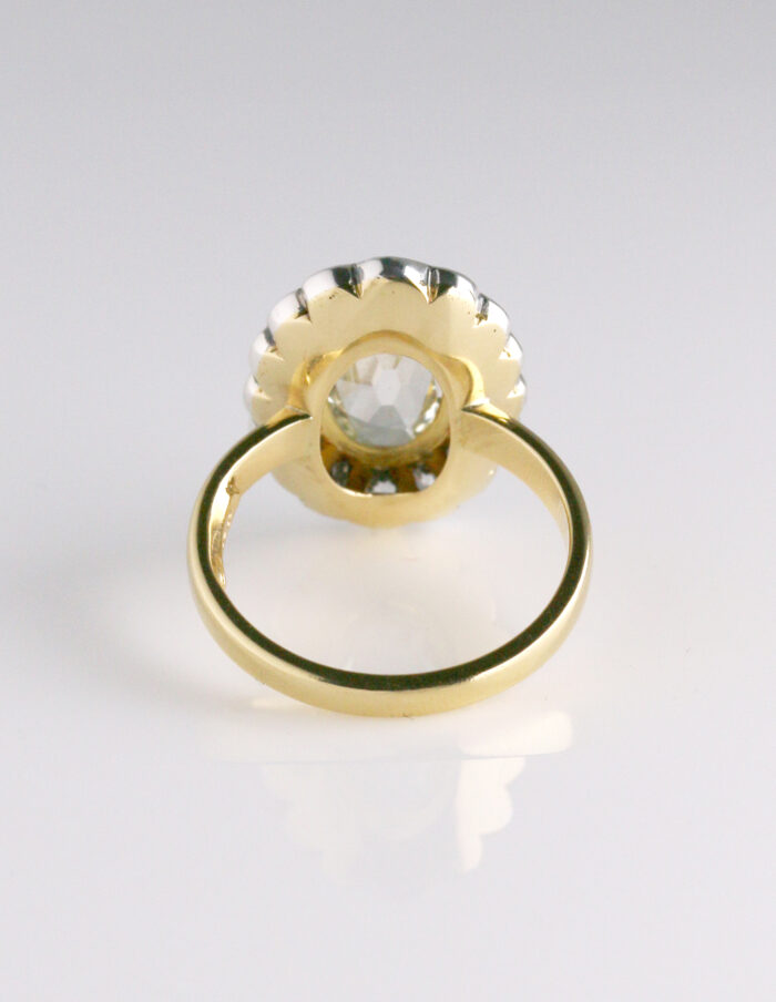 Dress ring oval Diamond cluster 3.31ct total 18ct yellow gold and silver ring size N 1/2 — back view