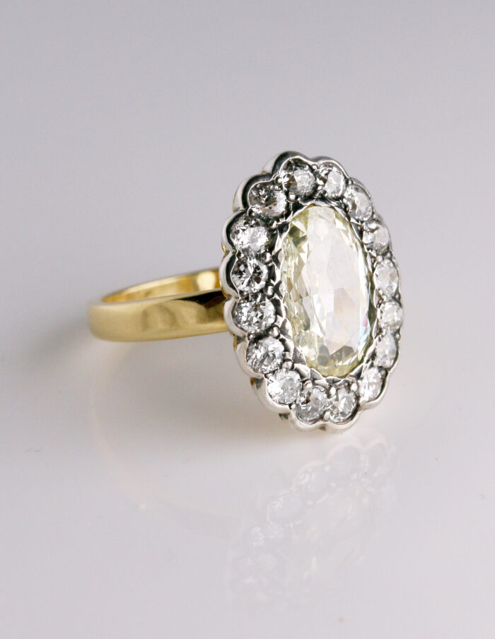 Dress ring oval Diamond cluster 3.31ct total 18ct yellow gold and silver ring size N 1/2 — side view