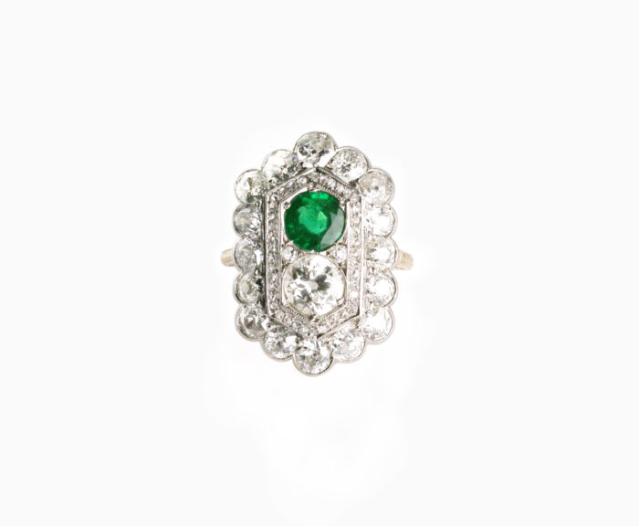 18ct Emerald & Diamond Shield Ring