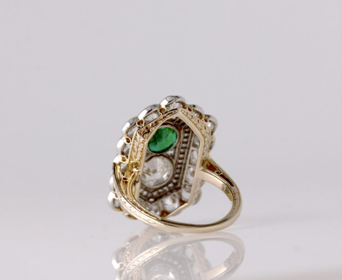 18ct Emerald & Diamond Shield Ring