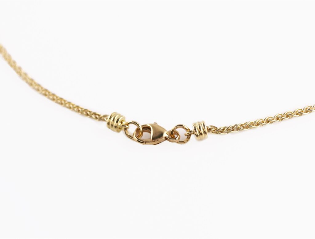JCP Roma necklace Pink Tourmaline 2.65ct and Diamond 0.15ct on fixed spiga chain 18ct yellow gold — detail