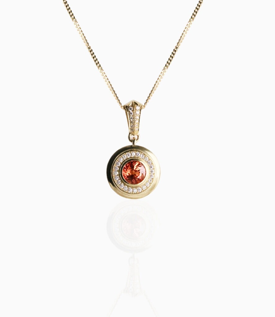 JCP Roma pendant orange sapphire 0.9ct and Diamond 0.15ct GVS total 18ct yellow gold