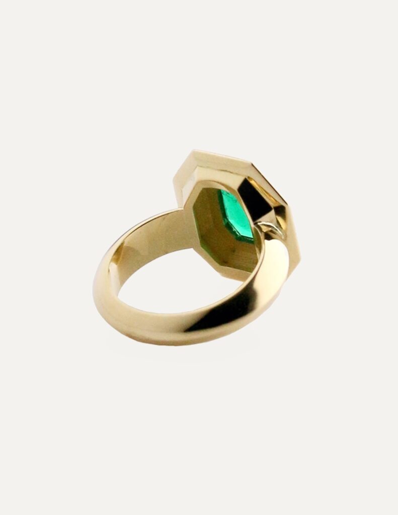 Emerald & Diamond Roma Ring — back view