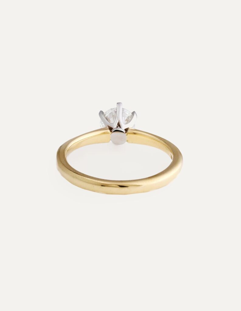 JCP Solitaire ring 6 claw round diamond 1.00ct GSI2 18ct yellow gold ring size O cert GIA1308601597 — back view
