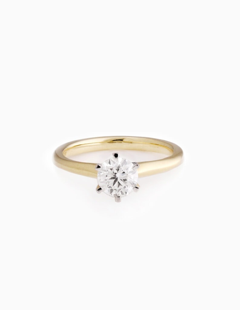 JCP Solitaire ring 6 claw round diamond 1.00ct GSI2 18ct yellow gold ring size O cert GIA1308601597