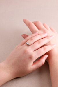 18ct Yellow Gold Rub Over Diamond Trilogy Ring