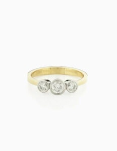 18ct Yellow Gold Rub Over Diamond Trilogy Ring
