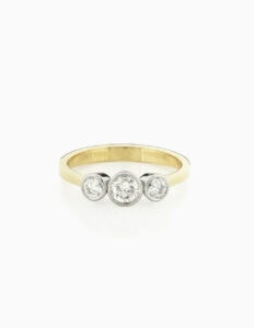 18ct Yellow Gold Rub Over Diamond Trilogy Ring