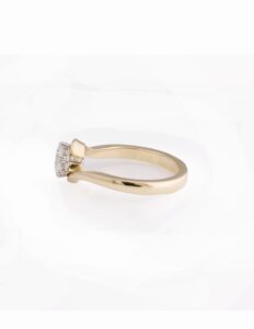 JCP Solitaire ring 6 claw round diamond 0.54ct swept shoulders 18ct yellow gold ring size I 1/2 — side view