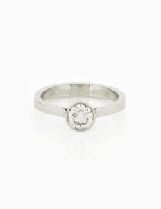 JCP Solitaire round rubover diamond ring 0.75ct F SI1 cert GIA100733458878 platinum ring size N 1/2