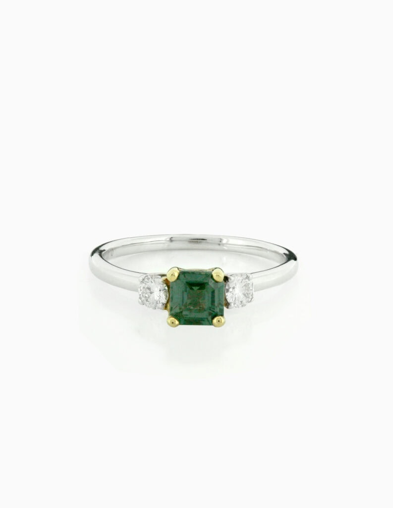 Dress ring Teal sapphire 0.73ct and diamond 18ct white gold ring size M