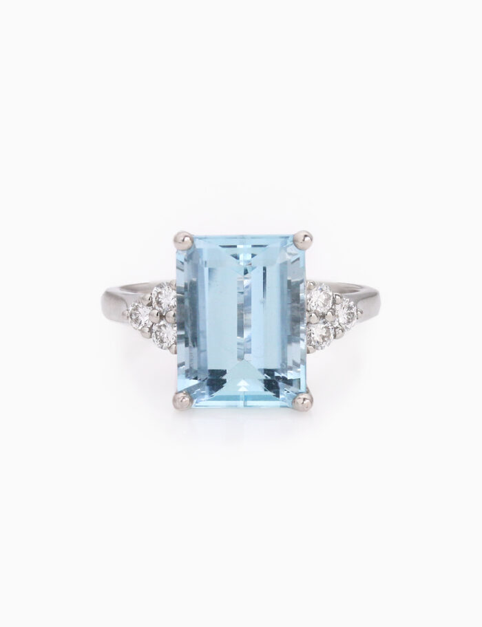 Aquamarine & Diamond Trefoil Cocktail Ring