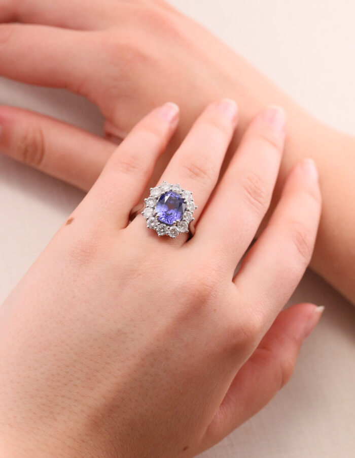 Tanzanite & Diamond Halo Ring