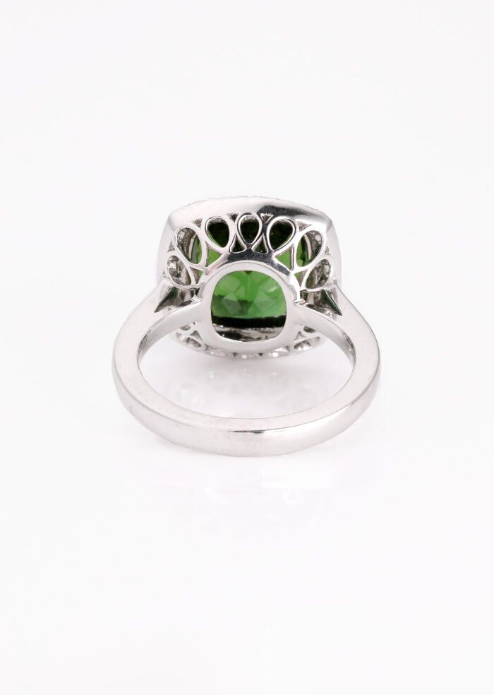 Green Tourmaline & Diamond Halo Ring
