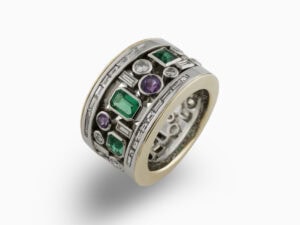 Emerald Amethyst & Diamond Multi Stone Ring