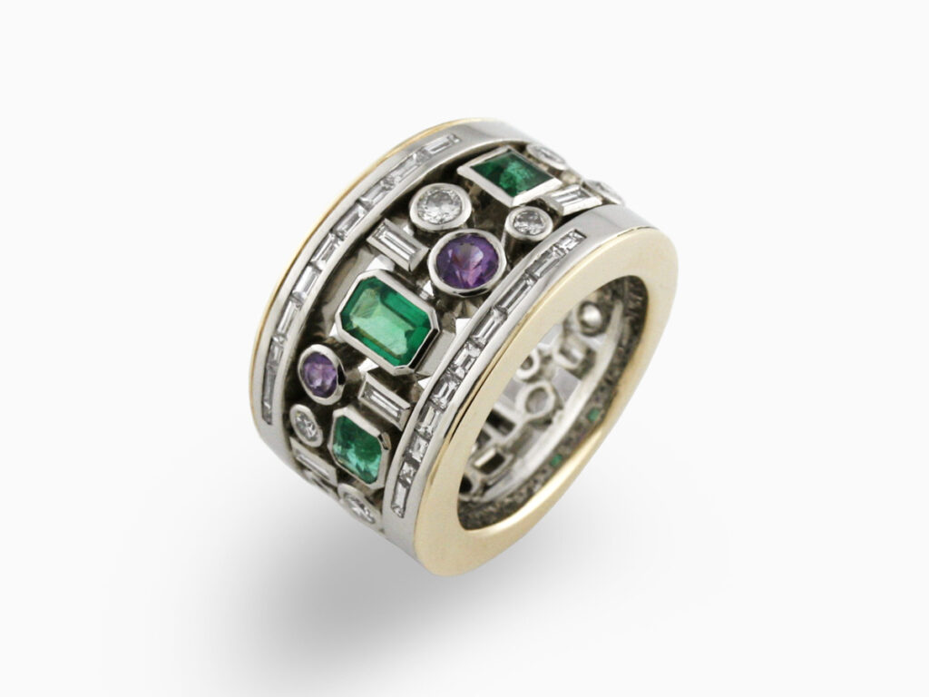 Emerald Amethyst & Diamond Multi Stone Ring