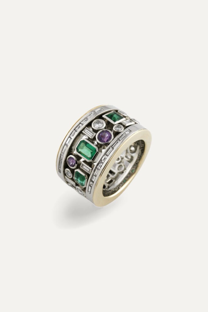 Emerald Amethyst & Diamond Multi Stone Ring