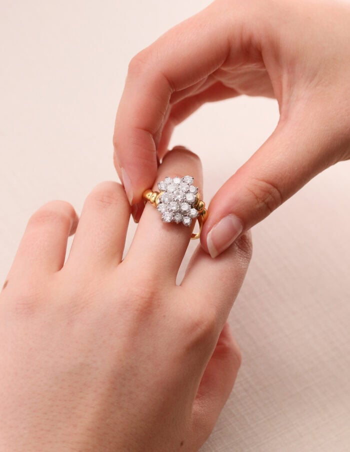 Dress ring irregular multi cluster diamond 18ct yellow gold ring size V