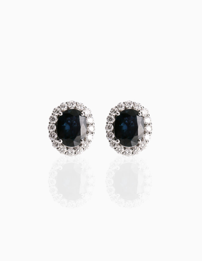 large sapphire and diamond halo style antique stud earrings