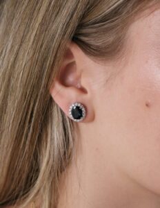 Stud earrings oval Sapphire 3.81ct with diamond halo 1.00cts 18ct white gold