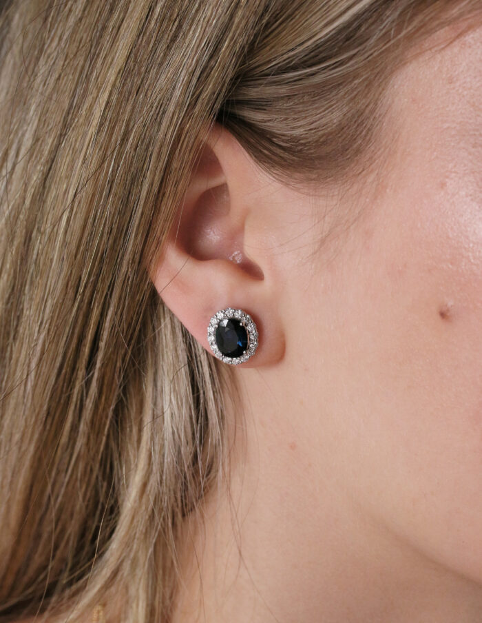 18ct White Gold Oval Sapphire & Diamond Cluster Earrings