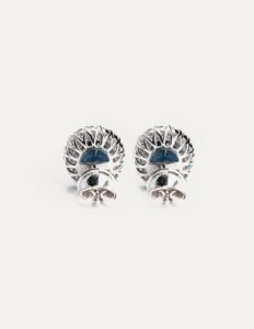 Stud earrings oval Sapphire 3.81ct with diamond halo 1.00cts 18ct white gold — back view