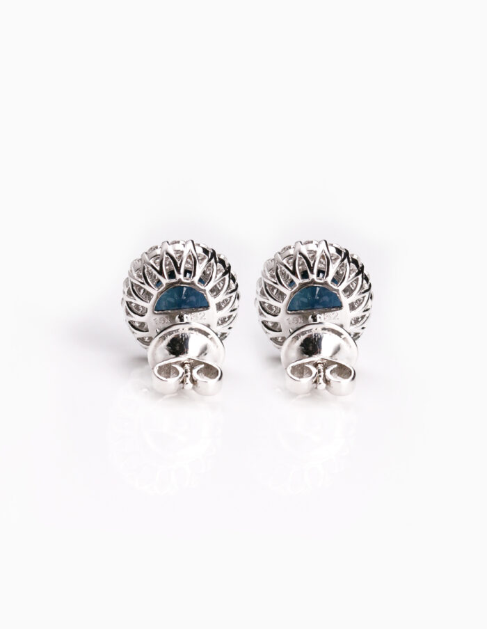 18ct White Gold Oval Sapphire & Diamond Cluster Earrings
