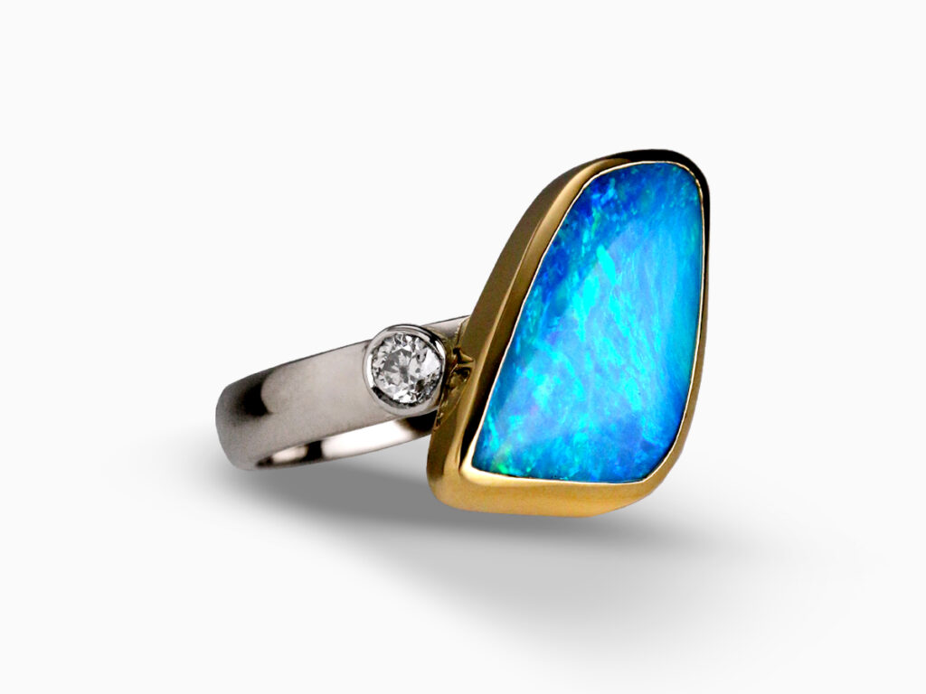 Opal & Diamond Asymmetric Ring