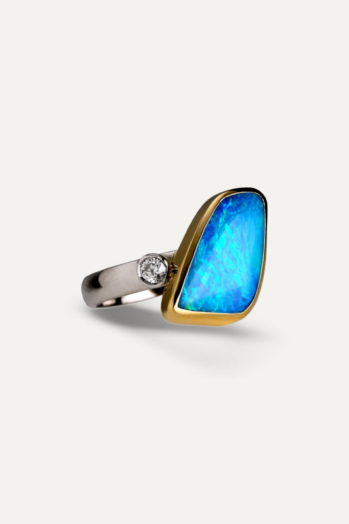 Opal & Diamond Asymmetric Ring
