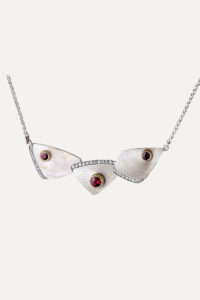 Ruby, Diamond & 18ct Gold Textured Triangle Necklace