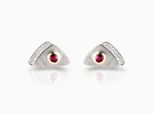 Ruby & 18ct Gold Textured Triangle Stud Earrings