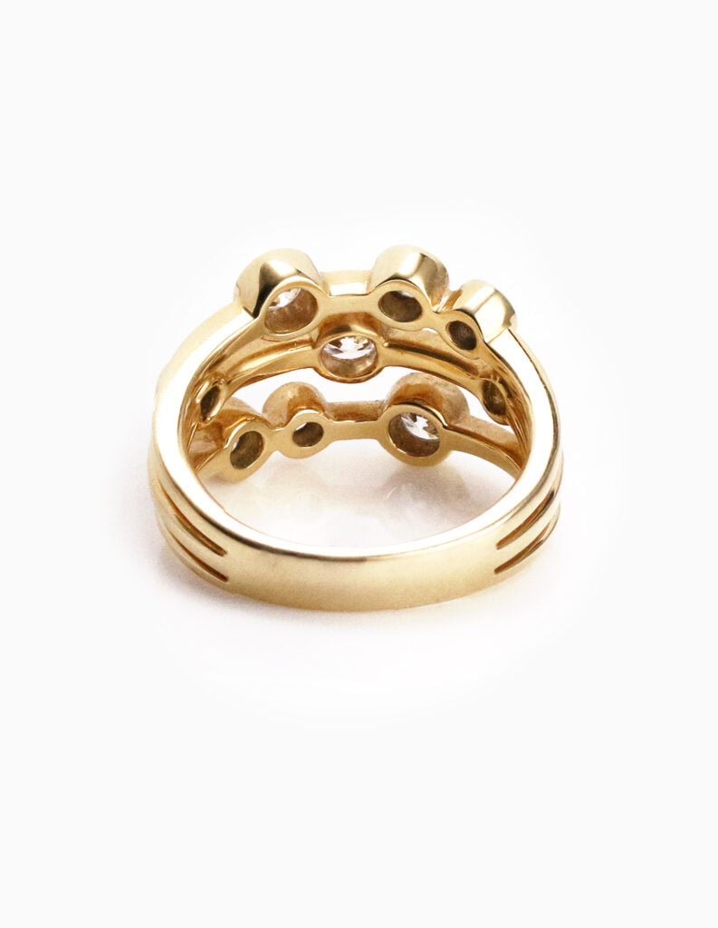 Dress ring 3 band diamond bezel set 1.01ct 18ct yellow gold ring size N — back view