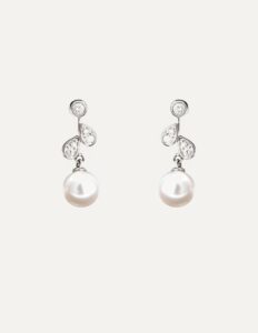 Drop earrings Pearl and diamond 0.15ct vines 9ct white gold